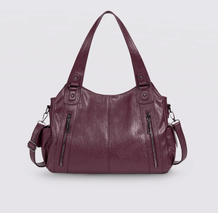 Sac à Main cuir végétal Prune – Coquette | Style Chic & Urbain – Grande Capacité 40×25cm