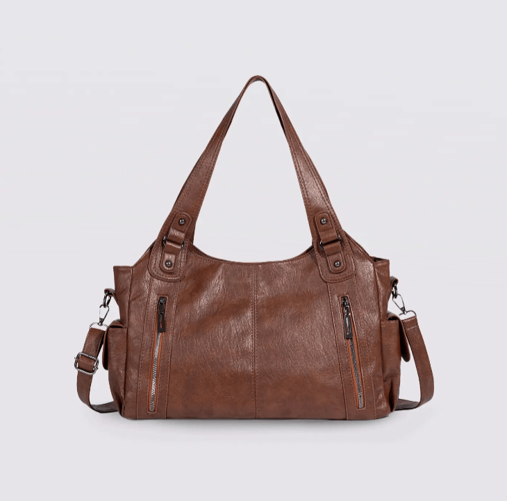 Sac à Main cuir végétal Marron – Coquette | Style Chic & Urbain – Grande Capacité 40x25cm