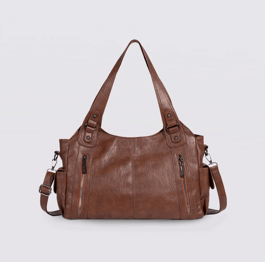 Sac à Main cuir végétal Marron – Coquette | Style Chic & Urbain – Grande Capacité 40x25cm