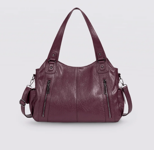 Sac à Main cuir végétal Prune – Coquette | Style Chic & Urbain – Grande Capacité 40×25cm