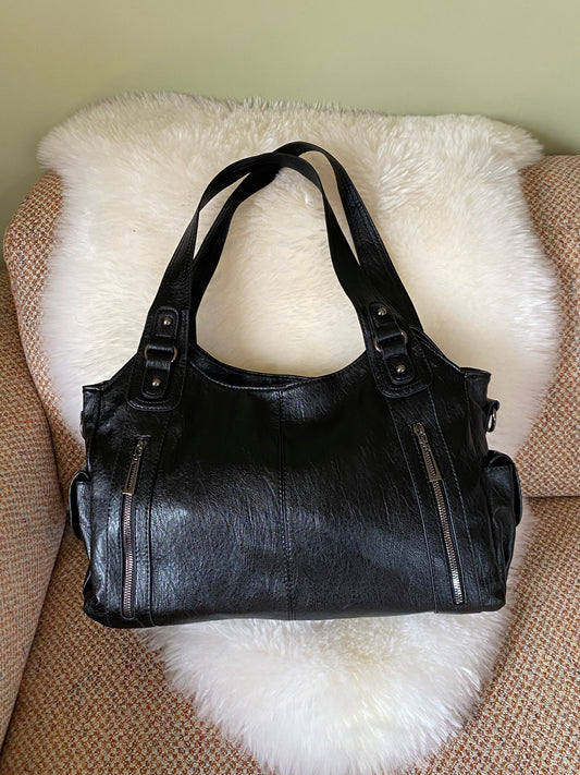 Sac à Main cuir végétal Noir – Coquette | Style Chic & Urbain – Grande Capacité 40x25cm